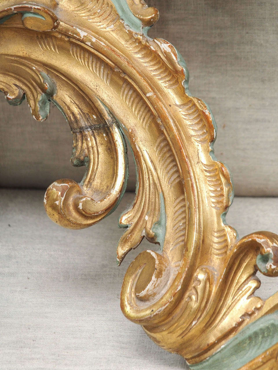 19th Century Italian Rococo Style Carved and Painted, Parcel Gilt Wood Cartouche For Sale 3