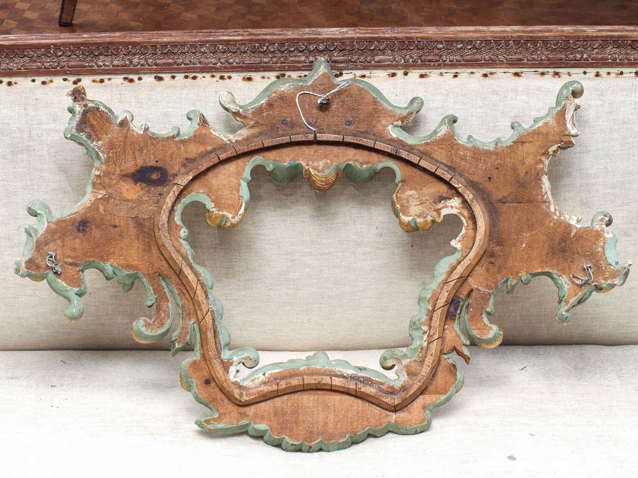 19th Century Italian Rococo Style Carved and Painted, Parcel Gilt Wood Cartouche For Sale 4
