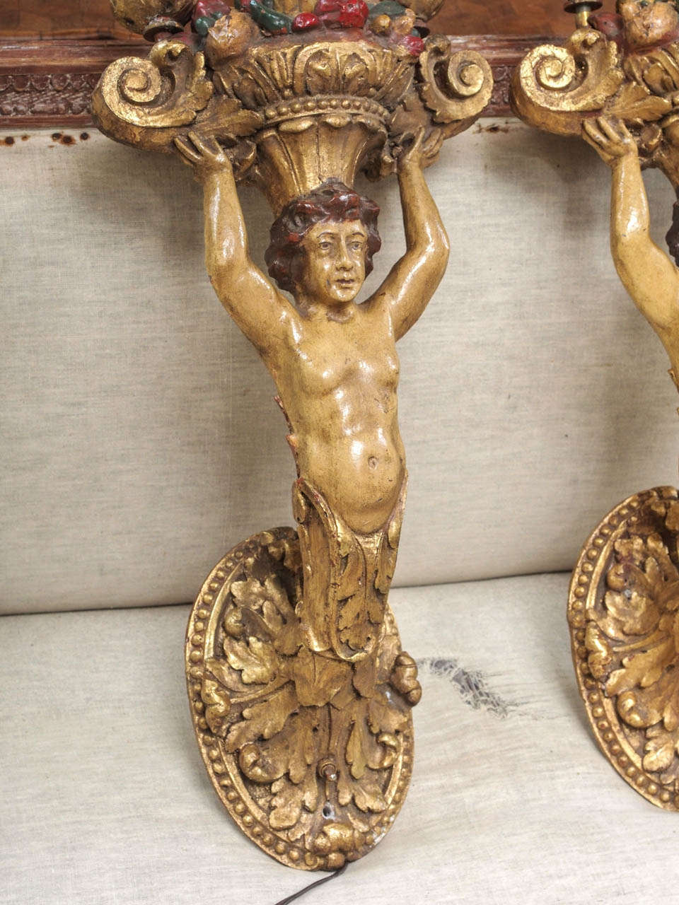 Rococo Wonderful and Interesting Pair of Italian Putti Sconces