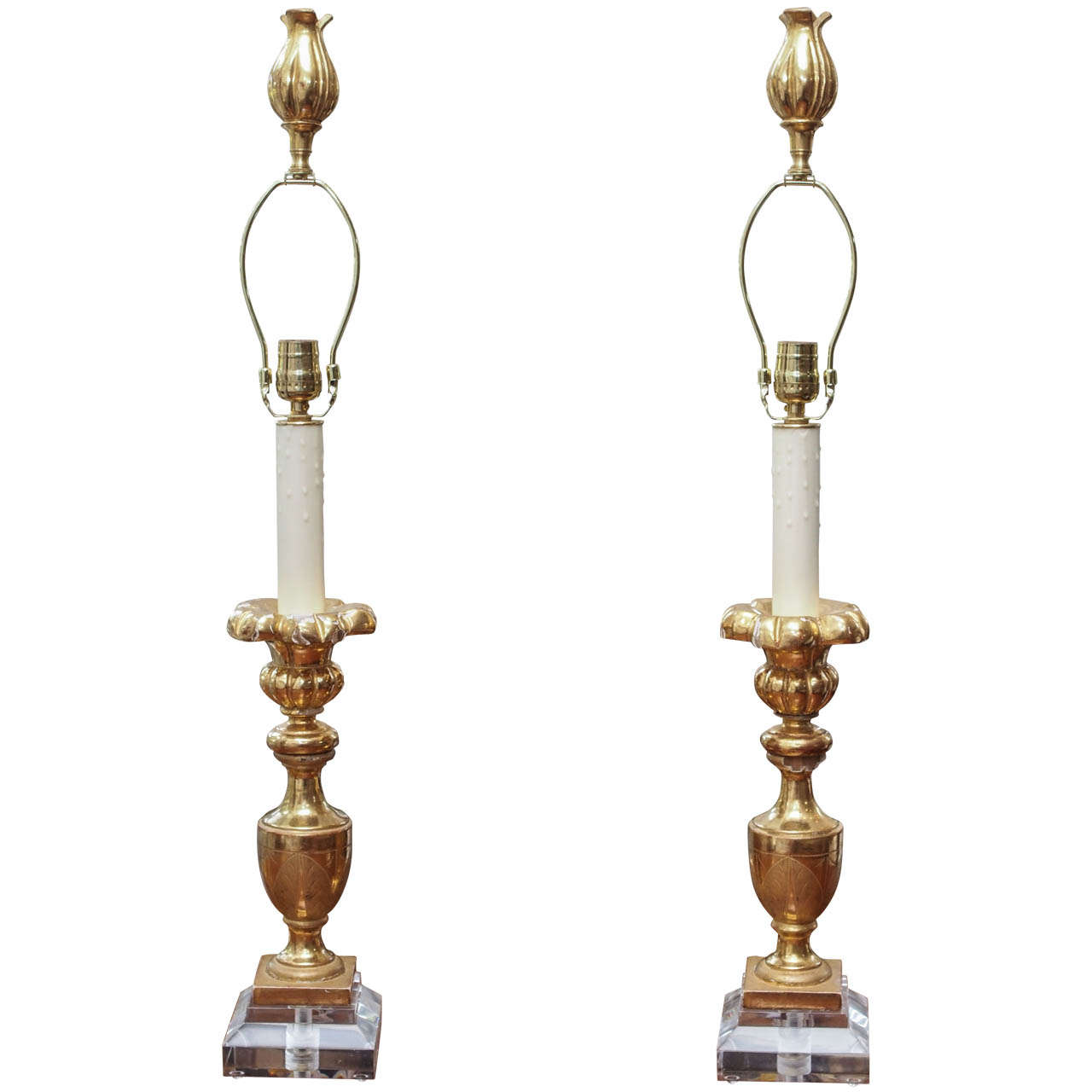 Pair of Beautifully Made Up with Lucite Bases 18th Century Fragment Lamps For Sale