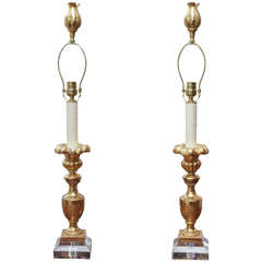 Pair of Beautifully Made Up with Lucite Bases 18th Century Fragment Lamps