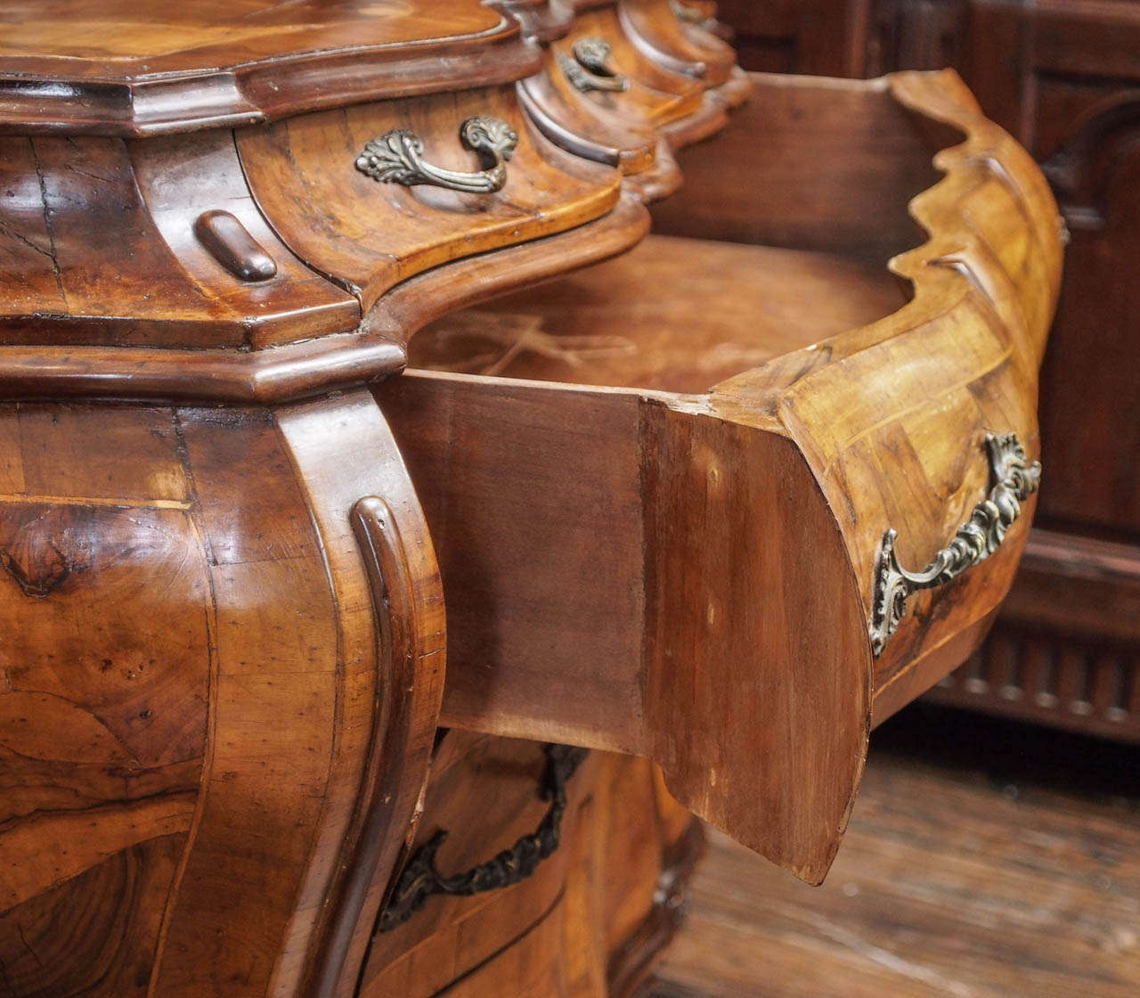 Italian Rococo Olive Wood Commode For Sale 3