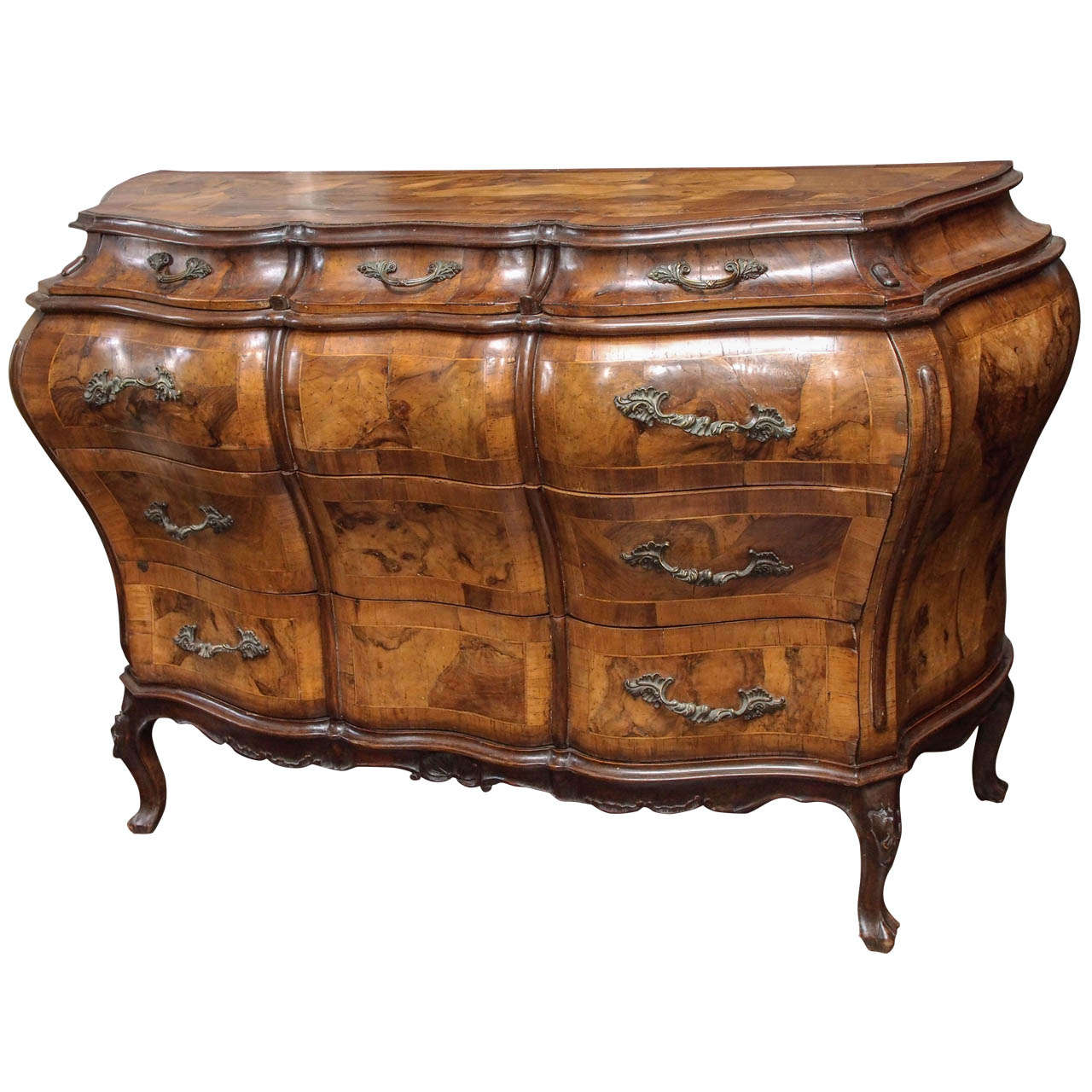 Italian Rococo Olive Wood Commode For Sale