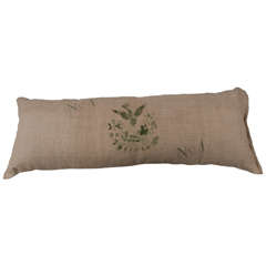 Antique French Grain Sack Pillow, Newly stenciled