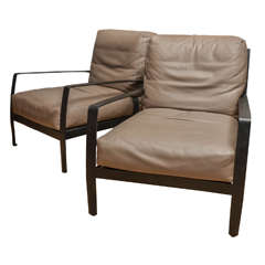 Pair of Italian Minotti Leather Upholstered Armchairs 11