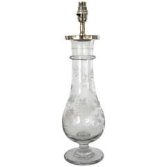 Mid-19th Century French Engraved Botanical Glass Vase Mounted as a Lamp