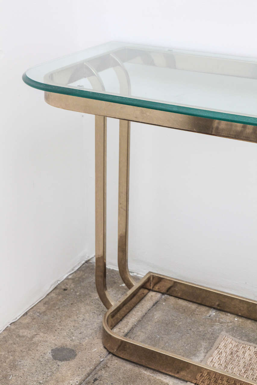 Mid-20th Century Milo Baughman Glass and Brass Console Table