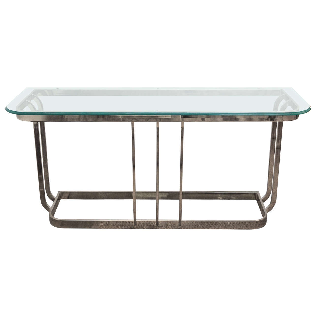 Milo Baughman Glass and Brass Console Table