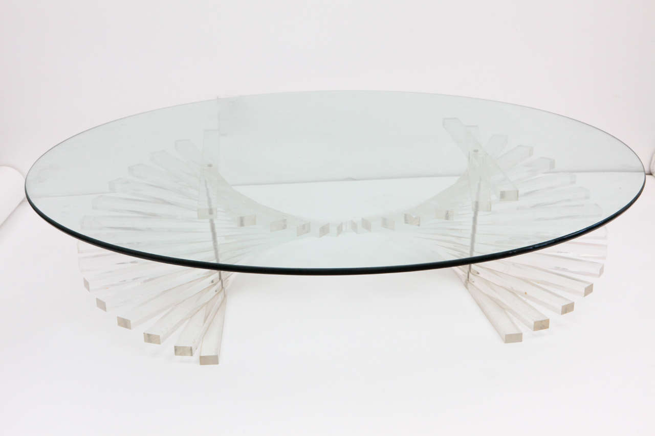 Parisian inspired structural lucite and glass coffee table in the style between Karl Springer and Charles Hollis Jones.