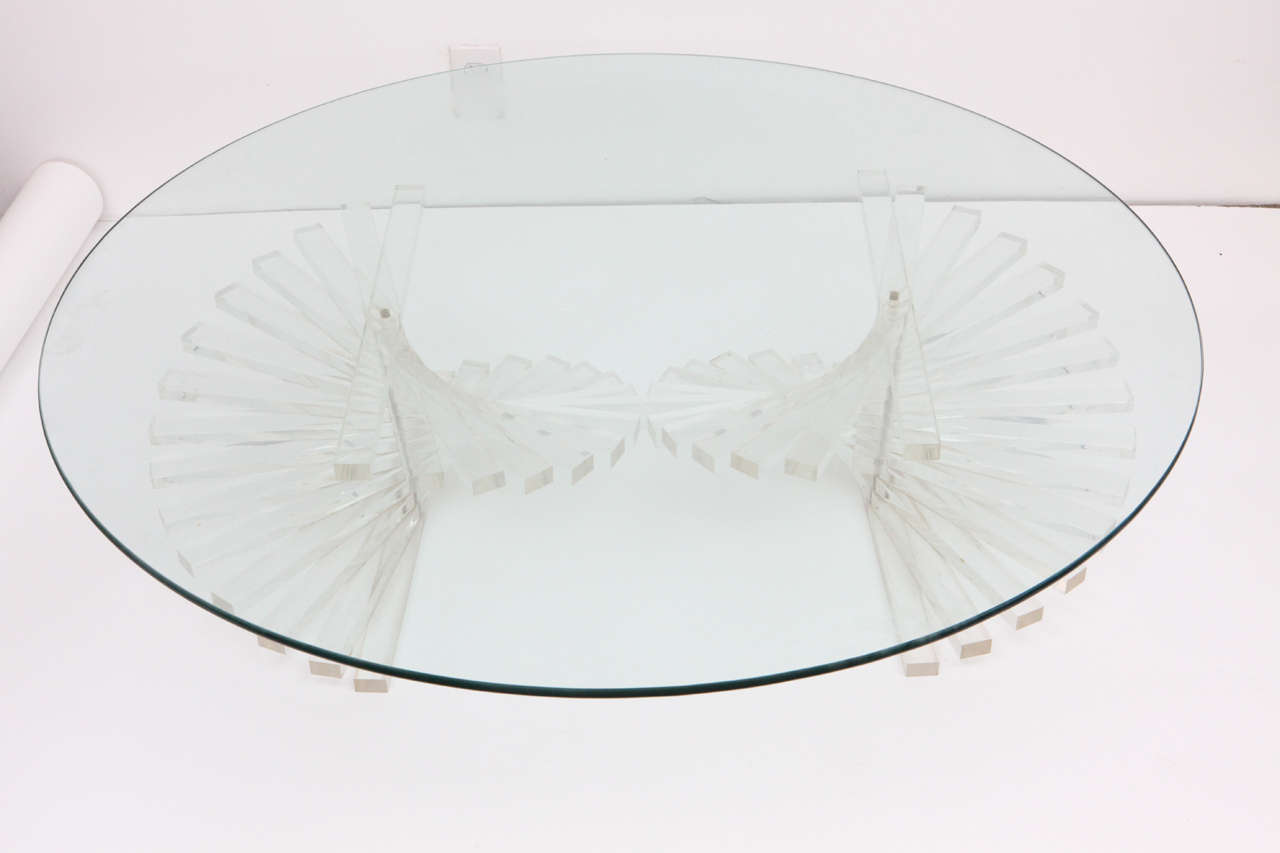 Minimalist Stacked Spiral Lucite and Glass Coffee Table