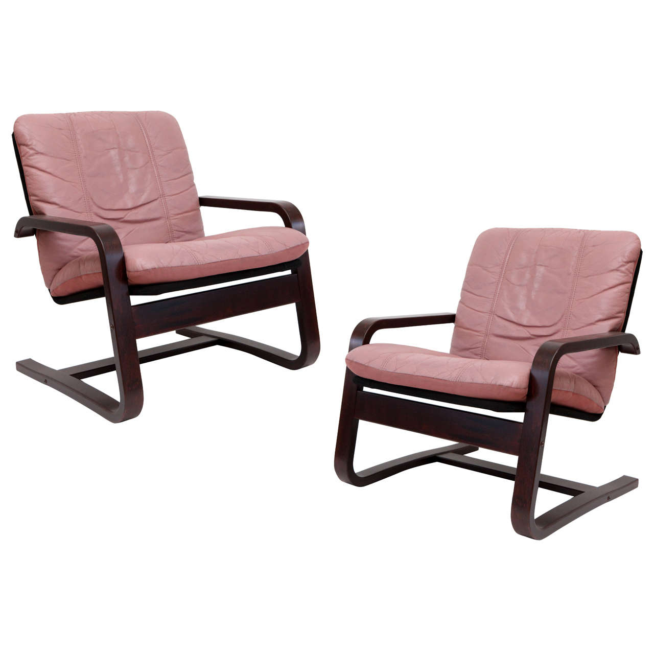 Early 20th Century Classic Leather Lounge Chairs in the Style of Alvar Aalto