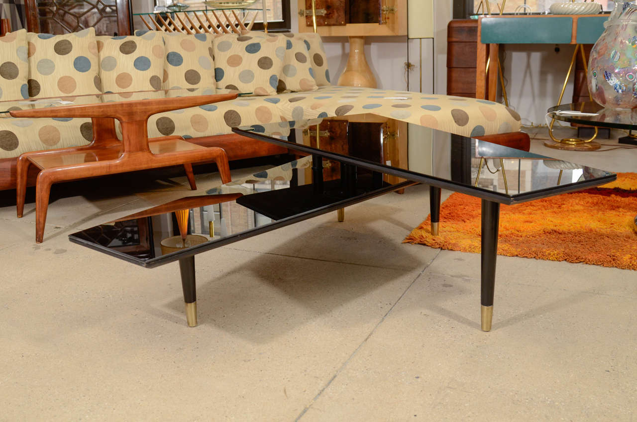 Mid-Century Modern Mid-Century Black Mirrored Multi-Directional Cocktail Table