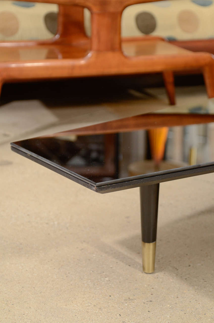 American Mid-Century Black Mirrored Multi-Directional Cocktail Table