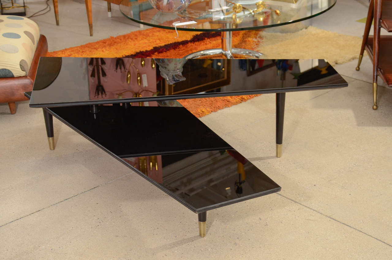 Mid-Century Black Mirrored Multi-Directional Cocktail Table In Excellent Condition In Hanover, MA