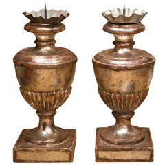 Pair of Large Siver Leaf Italian Pricket Candle Holders