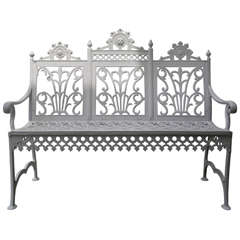 Antique Victorian Era Cast Iron Curtain Design Garden Settee