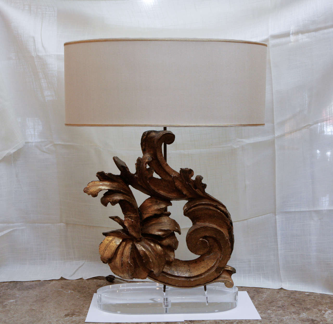 Antique Fragment Lamp With Contemporary Base And Lampshade