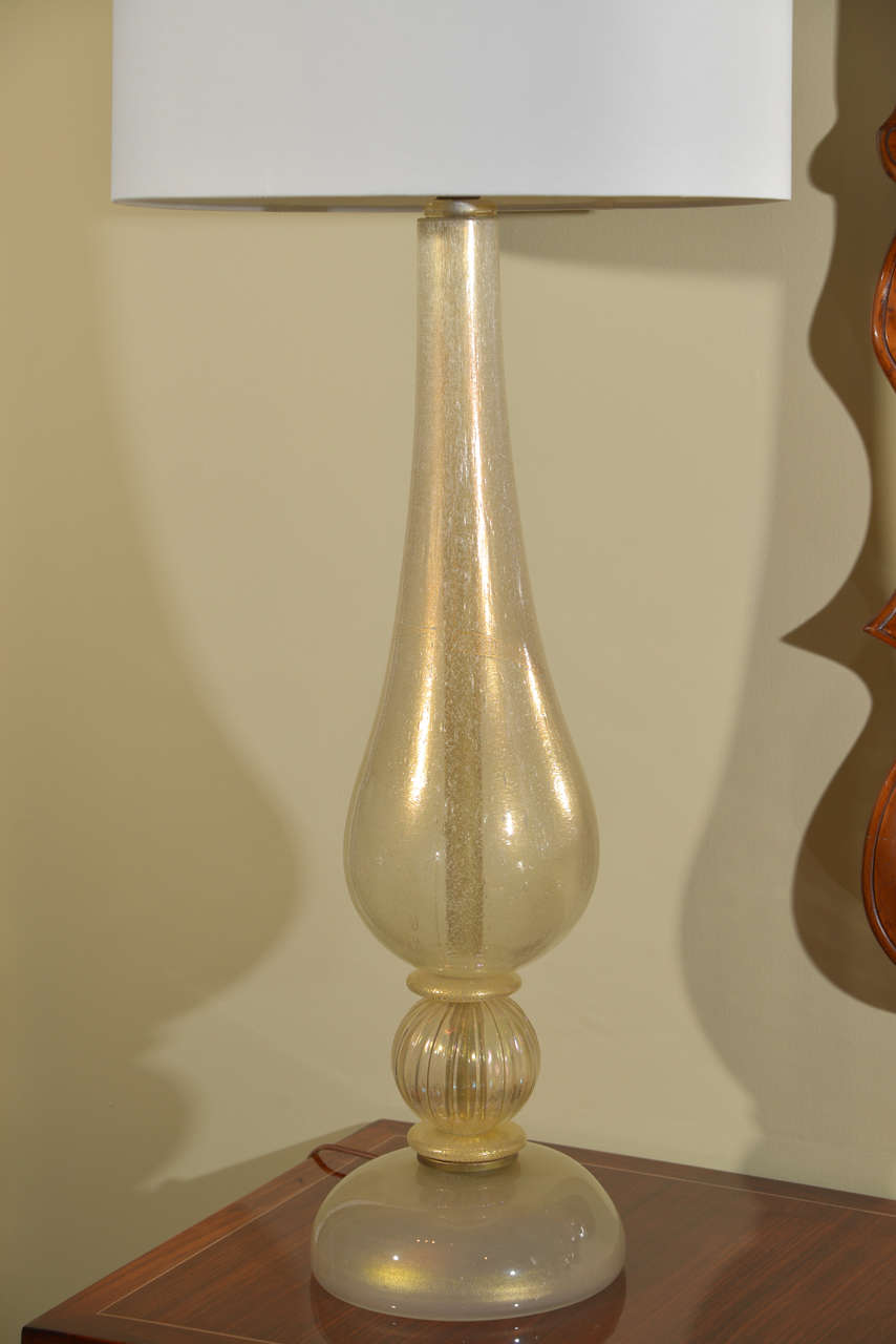 Pair of Italian Gold Dust Murano Lamps, 1960's In Excellent Condition For Sale In Dallas, TX