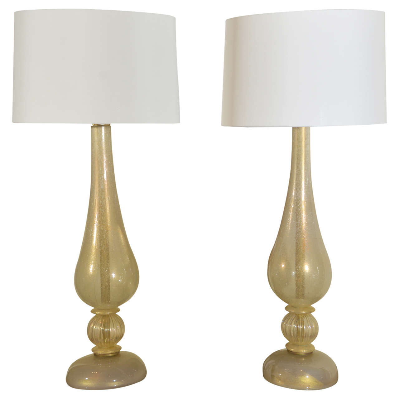 Pair of Italian Gold Dust Murano Lamps, 1960's For Sale