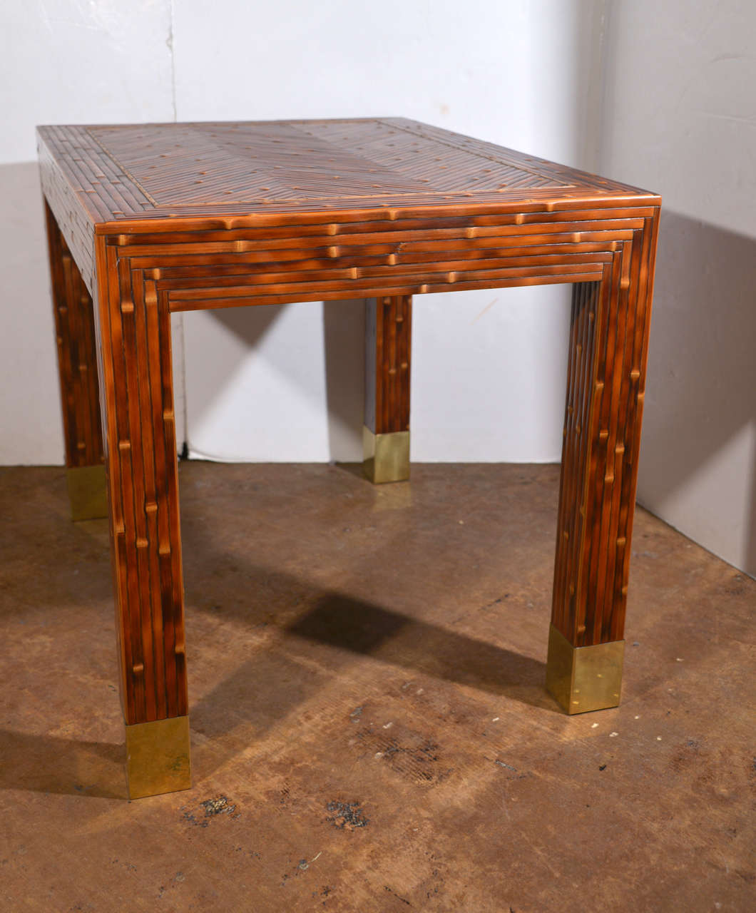20th Century Harrison Van Horn Split Bamboo And Brass Table