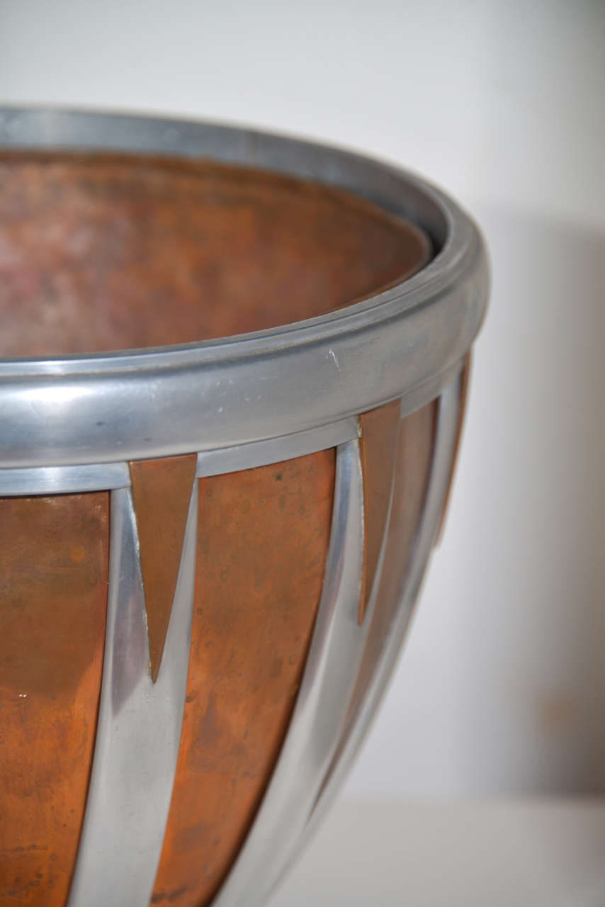 American Machine Age Art Deco Mixed Metal Hand Wrought Vessel Vase Centerpiece