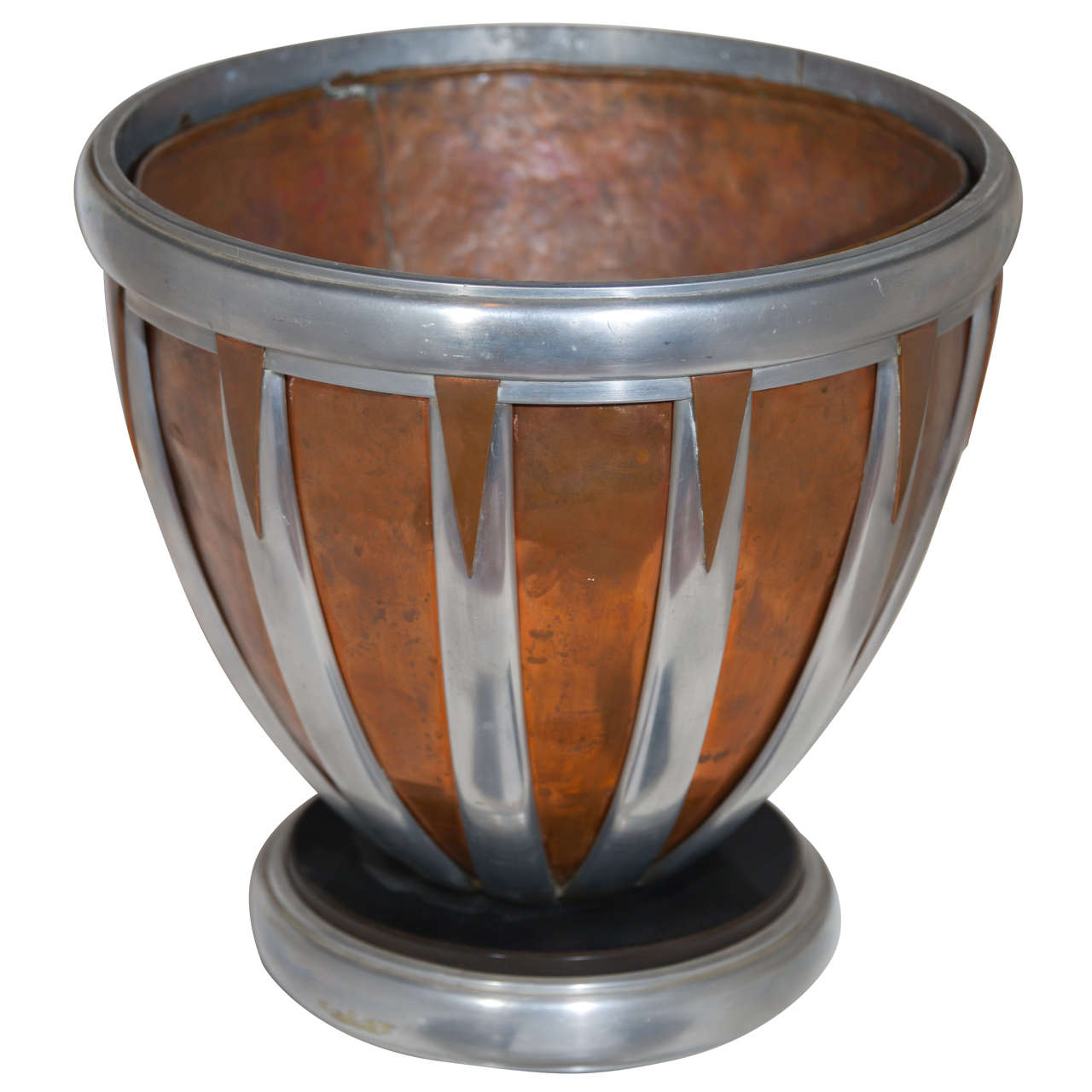 Machine Age Art Deco Mixed Metal Hand Wrought Vessel Vase Centerpiece