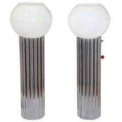 Pair Von Nessen early art deco machine age Nessen Studio fluted table lamps 5