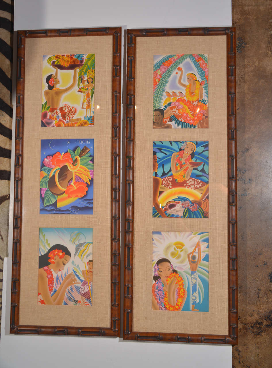 Vibrant custom matted & framed set of all 6 ORIGINAL McIntosh menus for Matson in Hawaii.  
The menus are mounted as complete 4 page original productions each, in near mint/unused condition.  Circa late '30s/early '40s.  
Matson commissioned