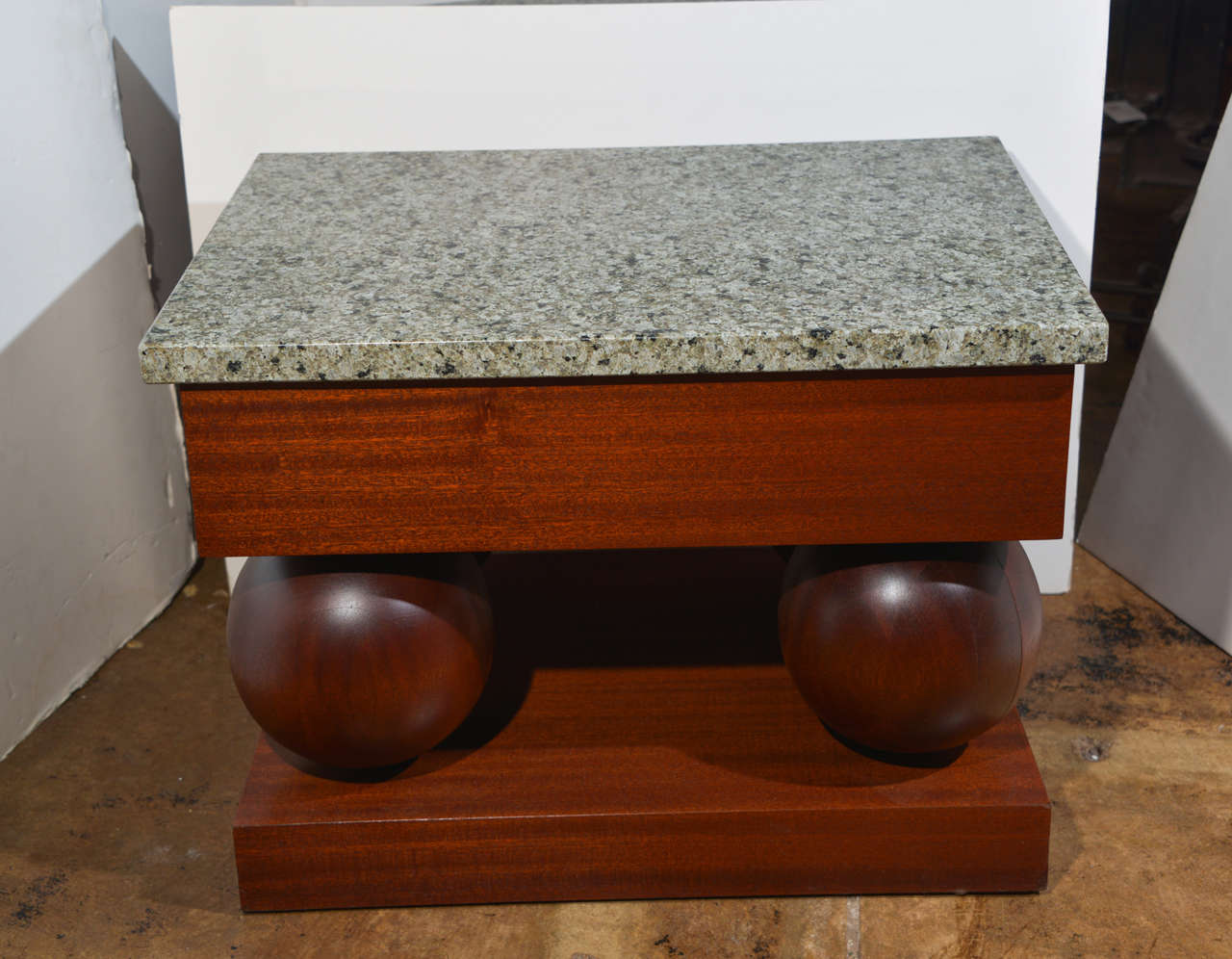 Stylish pair Modernist mid century modern mahogany and granite end ...