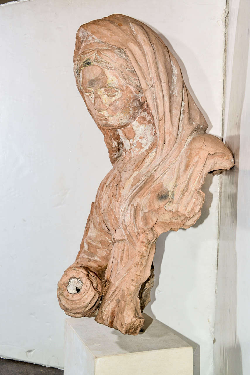 French 18th Century Terra Cotta Large Madonna Fragment  In Distressed Condition In Dallas, TX