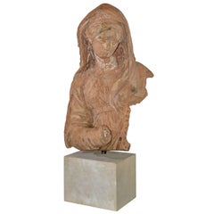 French 18th Century Terra Cotta Large Madonna Fragment 