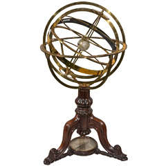 Victorian Style Brass and Wood Armillary Sphere
