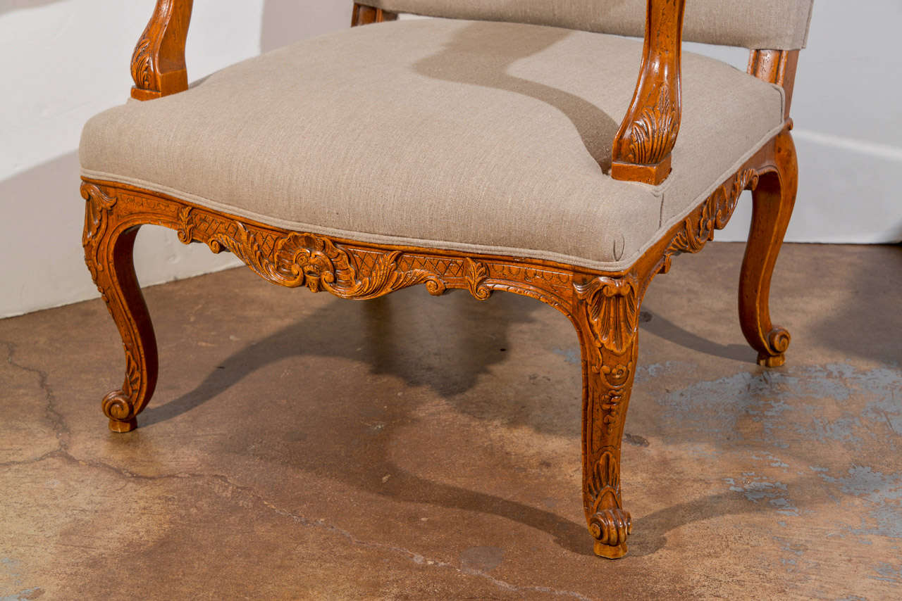 Beech Pair of Louis XIV Style Armchairs, 20th Century