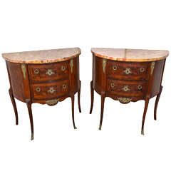 Pair of Louis XVI Style Demilune Commodes.