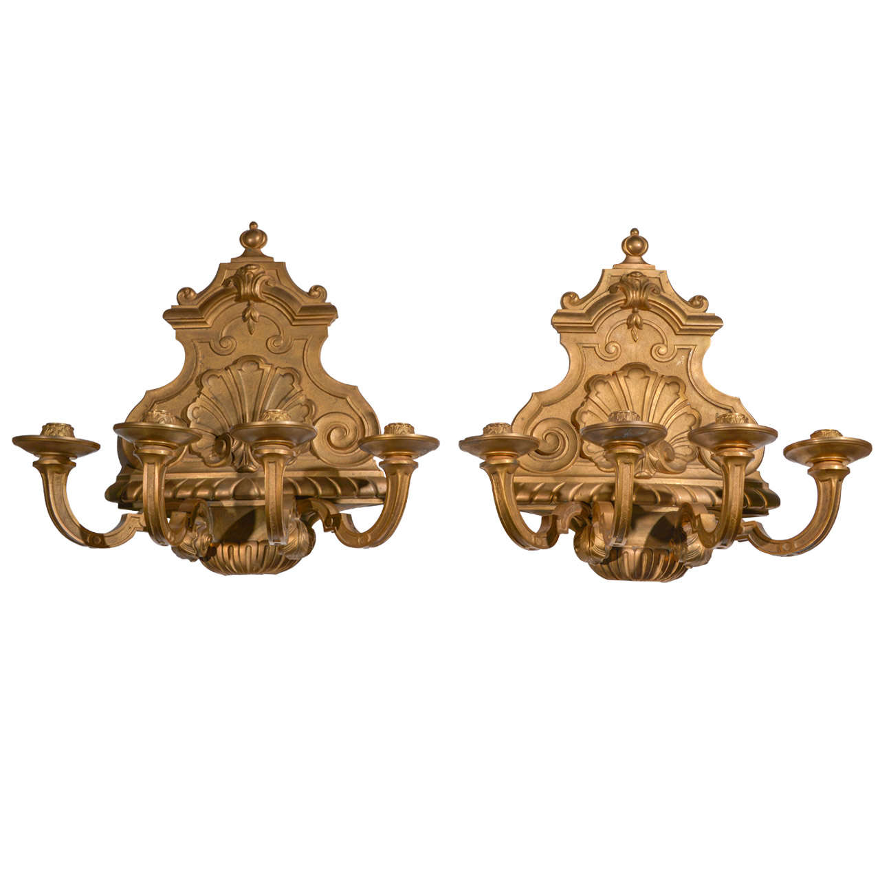 Large Pair of Antique French Rococo Gold Gilt Dore Bronze Candle Wall