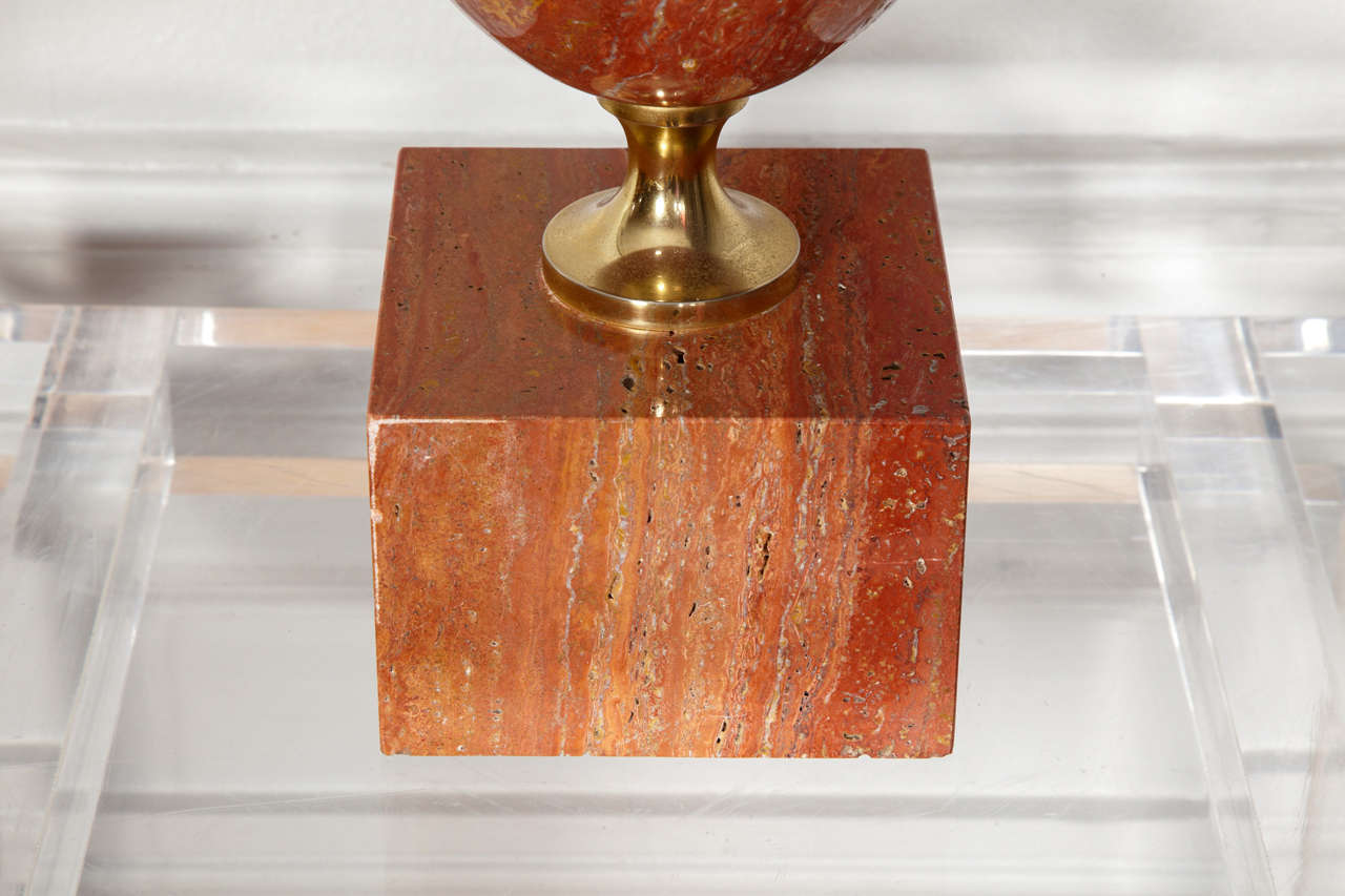 French Great Lamp in Pink Travertine by Barbier For Sale