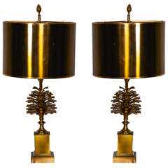 Awesome Pair of 1970s Bronze Lamps by Maison Charles