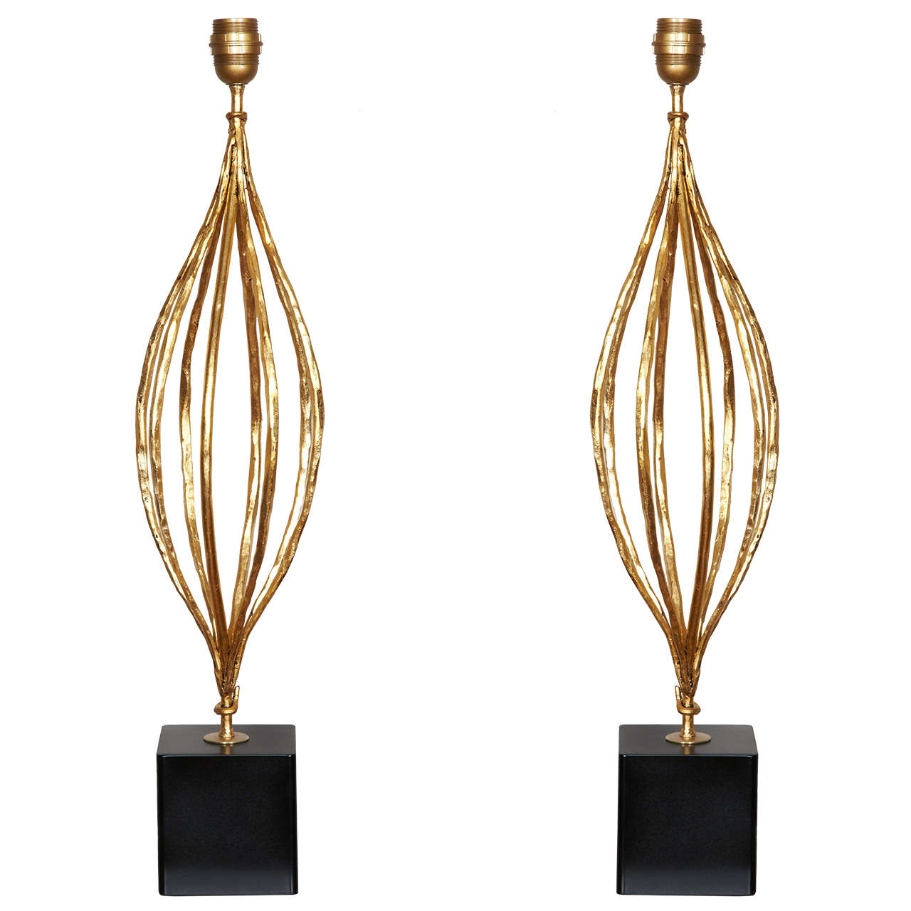 Great Pair of Gilt Wrought Iron Lamps For Sale