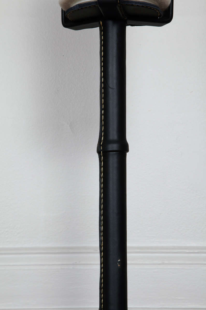 Mid-20th Century Great Pair of Stitched Leather Floor Lamps by Jacques Adnet