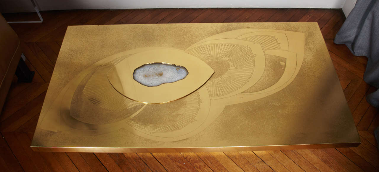 Belgian Awesome Etched Brass Cocktail Table By Willy Daro