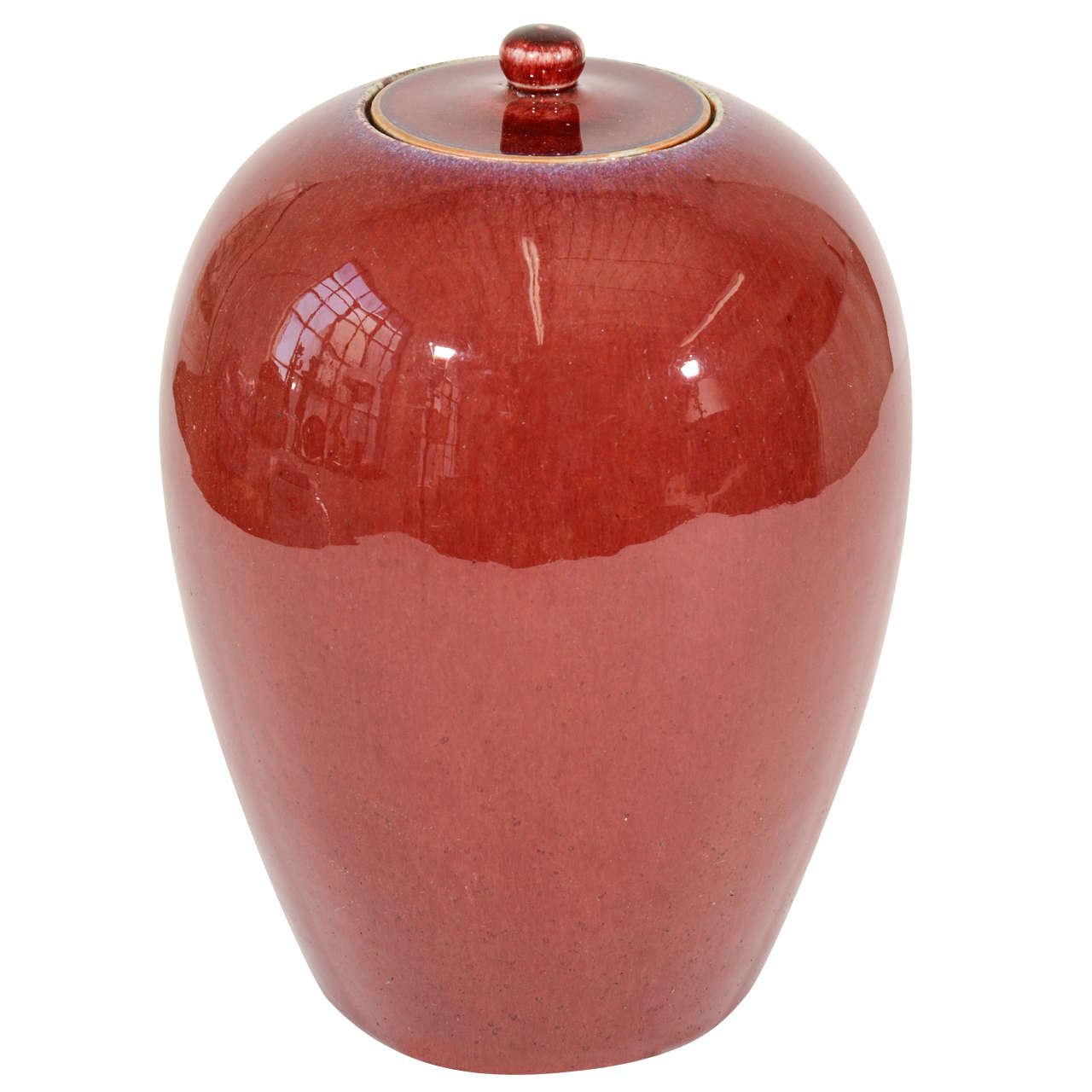 Antique Chinese Oxblood Porcelain Ceramic Melon Shaped Covered Jar or Lamp Base For Sale