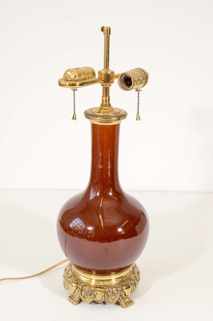 Chinese Porcelain Oxblood lamp on bronze mounting
