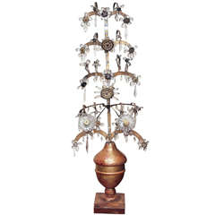 Antique Gilt Wood And Crystal Two Light Girondole