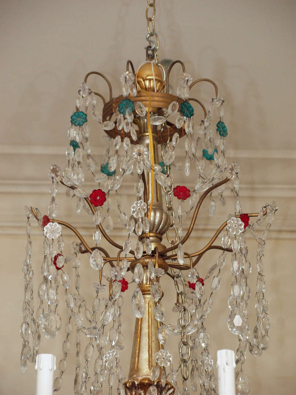 19th c Italian gilt wood And Crystal Eight Light Chandelier, electrified In Excellent Condition In New Orleans, LA