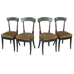 Set of four Empire painted wood dining chairs, upholstered seats, nailheads