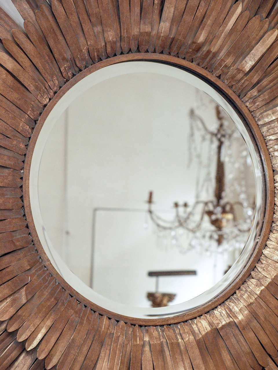 Neoclassical 20th Century Italian Sunburst Gilt Metal Beveled Mirror