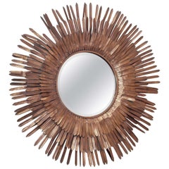 20th Century Italian Sunburst Gilt Metal Beveled Mirror