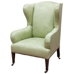 Regency Mahogany Leg Wing Chair in Damask