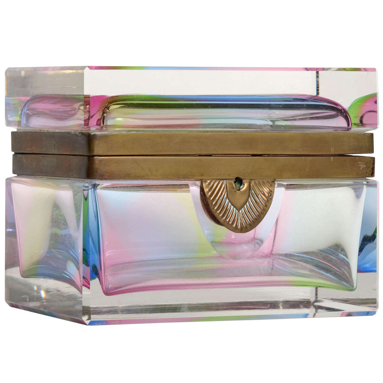 Glass & Brass Trimmed Lidded Box For Sale
