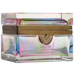 Antique Glass & Brass Trimmed Lidded Box